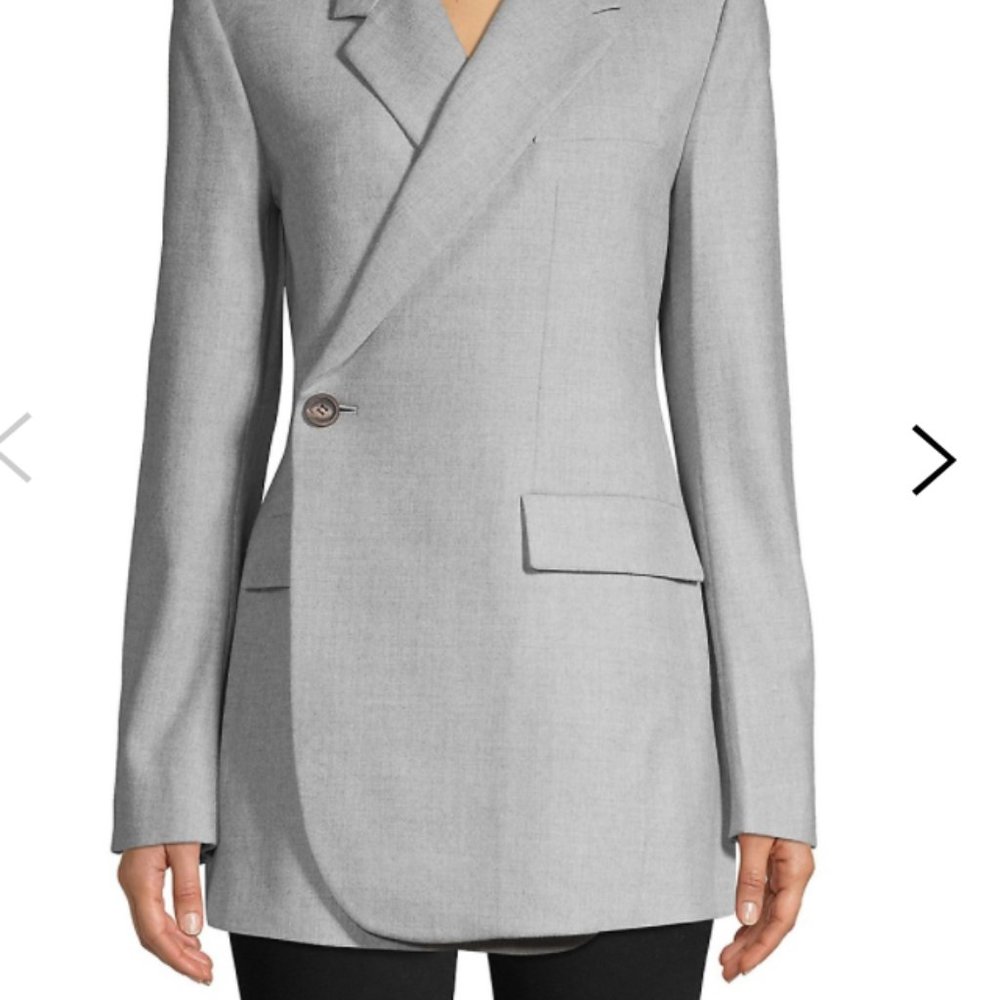 Theory Overlap-Front Virgin Wool Blazer, GREY, BRAND NEW, SIZE 6